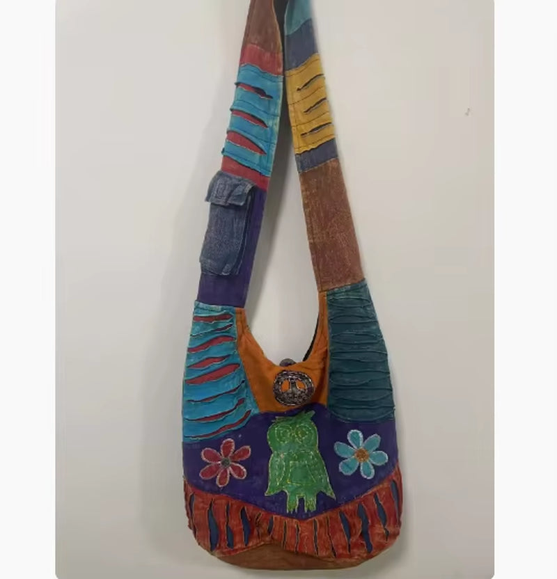 Nepal Women'S Handmade Large Capacity Shoulder Bag for Outdoor Storage and Tourism, Diagonal Cross Bag
