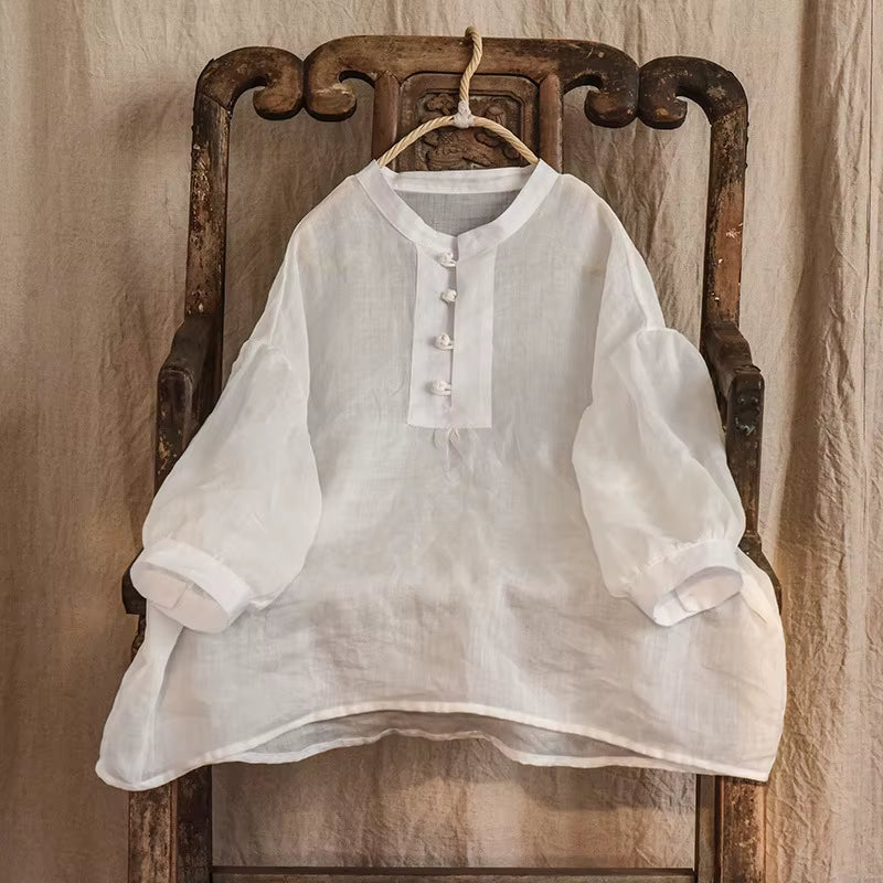 Women Loose Thin Ramie Blouse Ladies Summer Shirt Tops Female 2021 Summer Ramie Tops