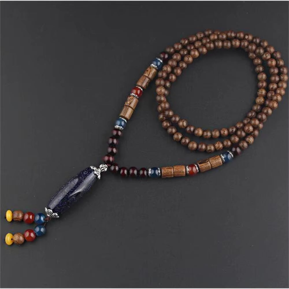 Unisex Handmade Nepal Buddhist Mala Wood Beads Pendant Necklace Boho Hippie Style Ethnic Long Pendant Men Women'S Jewelry Gifts
