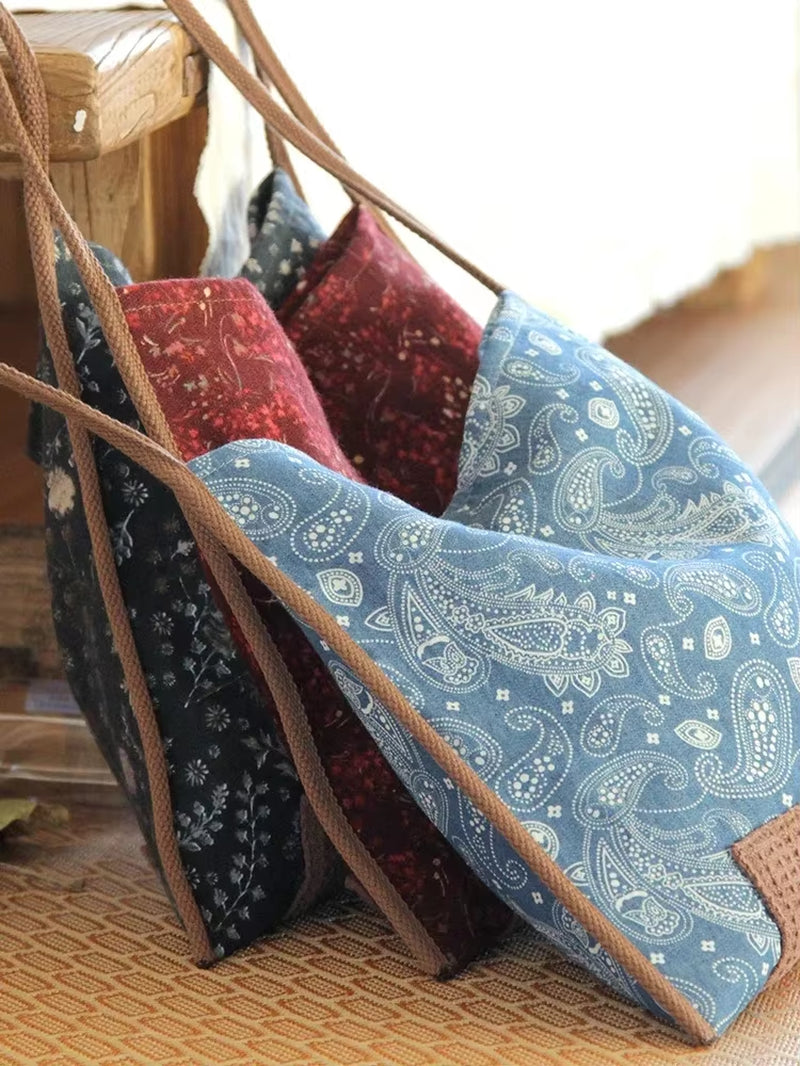 Female Fashion Cotton Soft Cloth Boho Chic Floral Slouchy Hobo Bag Women Casual Bohemian Hippie Gypsy Ibiza Shoulder Bag Handbag