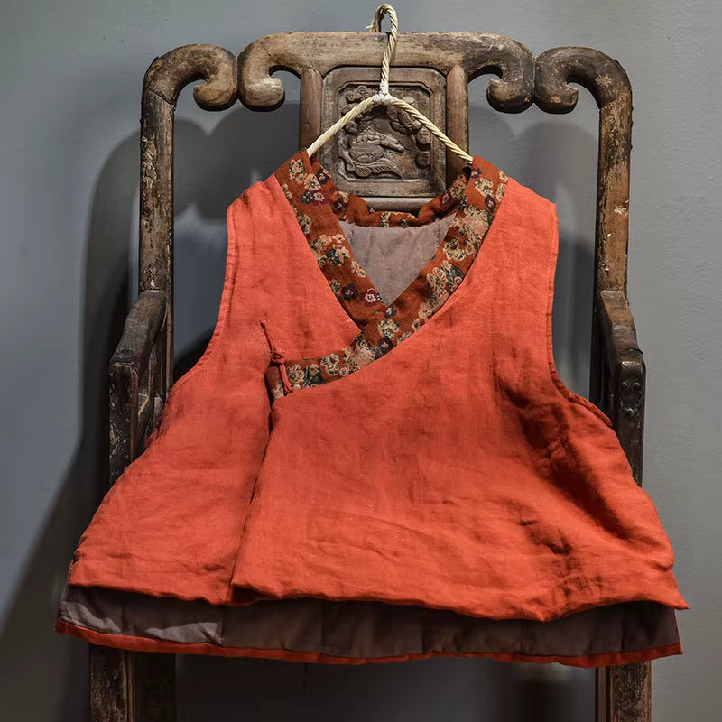 Women Loose Retro Linen Patchwork Padded Vests Top Waistcoat Outerwear Ladies Vintage Flax Vest Female 2020 Autumn Winter Vests