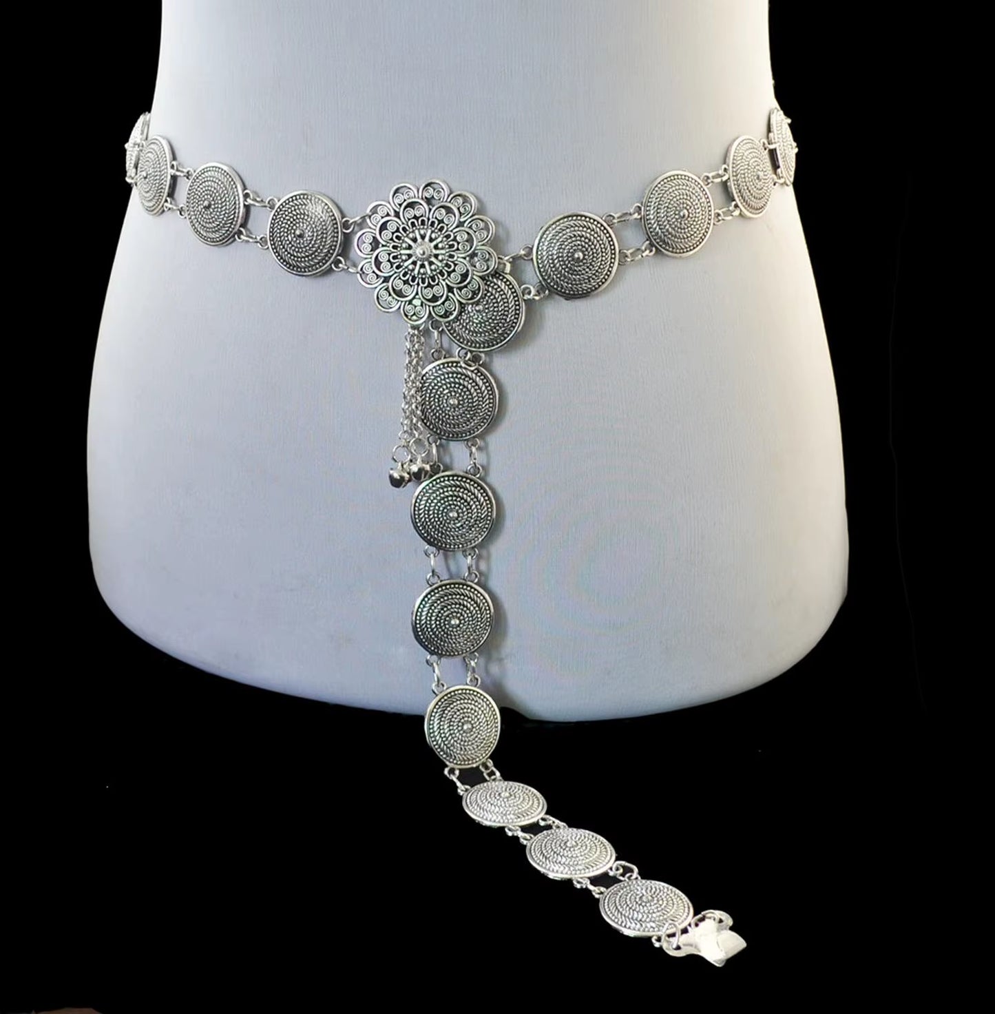 Medieval Celtic Metal Chain Belt Drop Tassel Women Boho Renaissance Silver Decoration Dance Belly Jewelry Costume Accessory