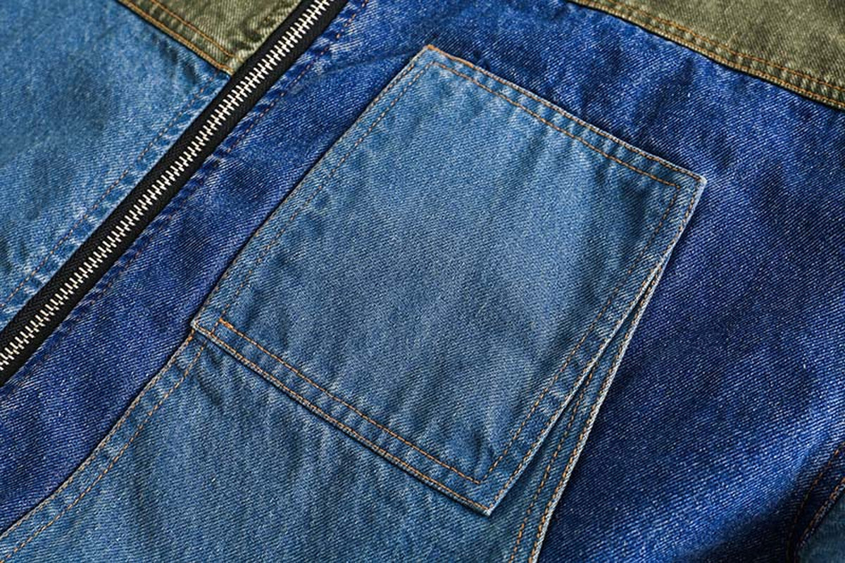 Retro Distressed Loose Leisure Washed-Out Patchwork Denim Jacket