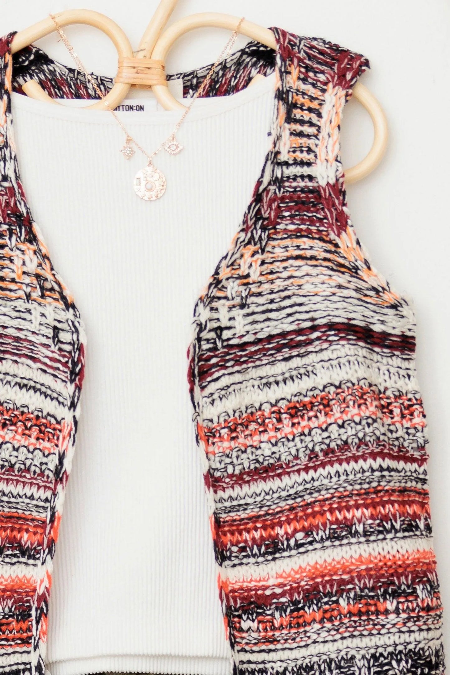 Striped Crochet Fringe Vest