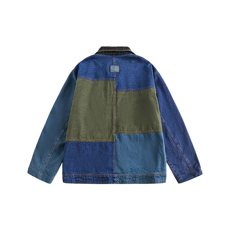 Retro Distressed Loose Leisure Washed-Out Patchwork Denim Jacket