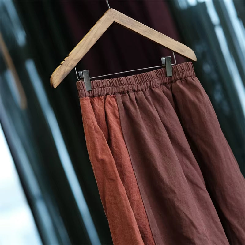 High Waist Cotton Linen Casual Skirt