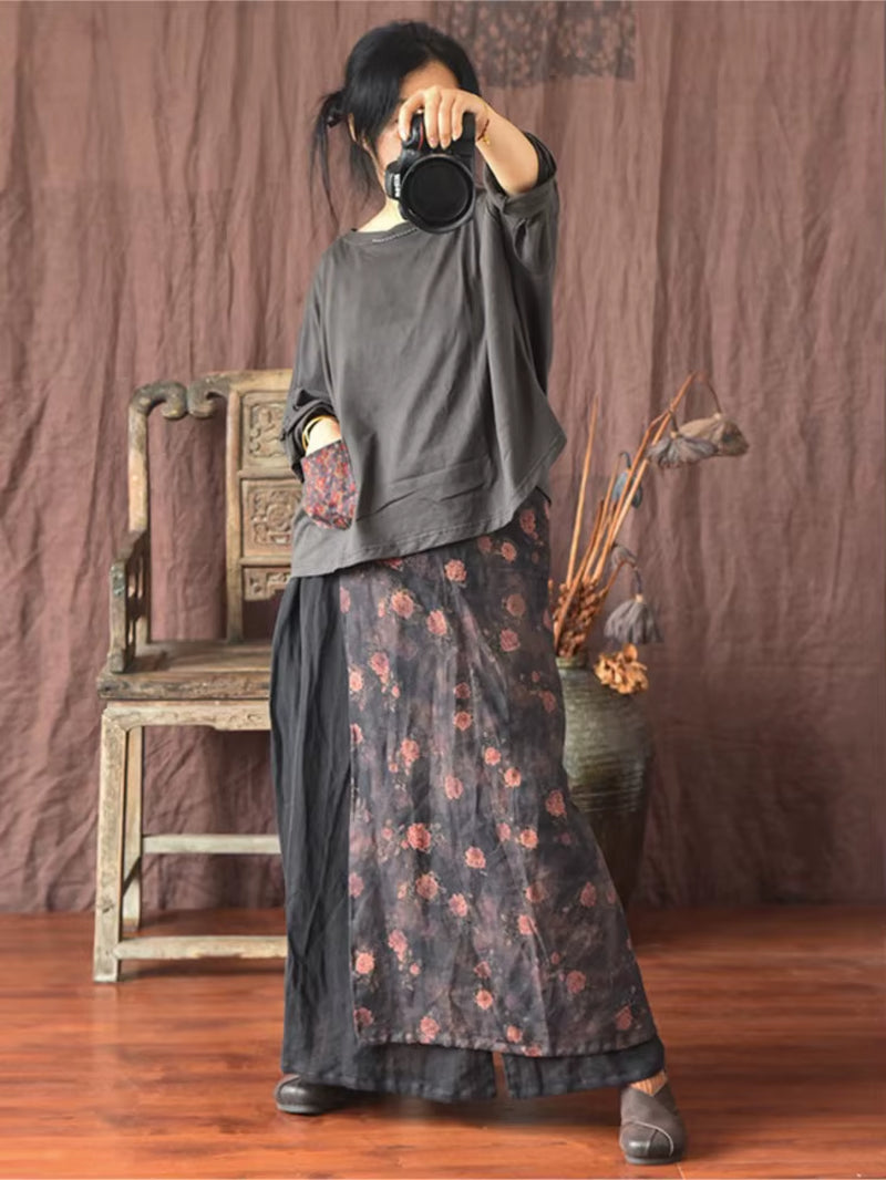 Women Linen Patchwork Skirts Ladies Loose Skirt Female 2025 Skirt Spring Autumn Summer Skirts