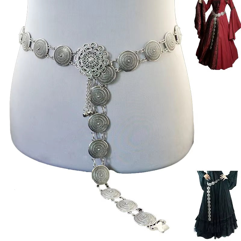 Medieval Celtic Metal Chain Belt Drop Tassel Women Boho Renaissance Silver Decoration Dance Belly Jewelry Costume Accessory