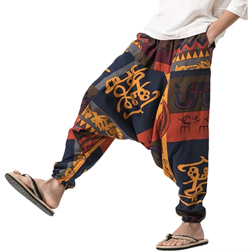 Men'S Cotton Harem Yoga Baggy Genie Boho Pants,Aladdin Pants and Harem Pants