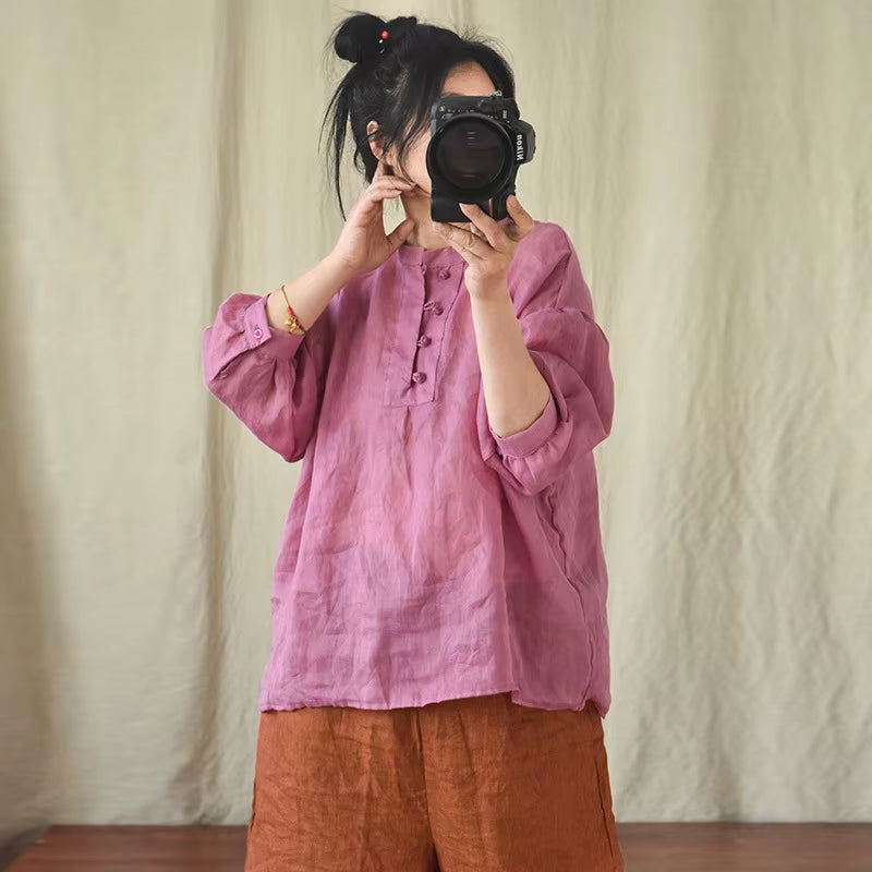 Women Loose Thin Ramie Blouse Ladies Summer Shirt Tops Female 2021 Summer Ramie Tops