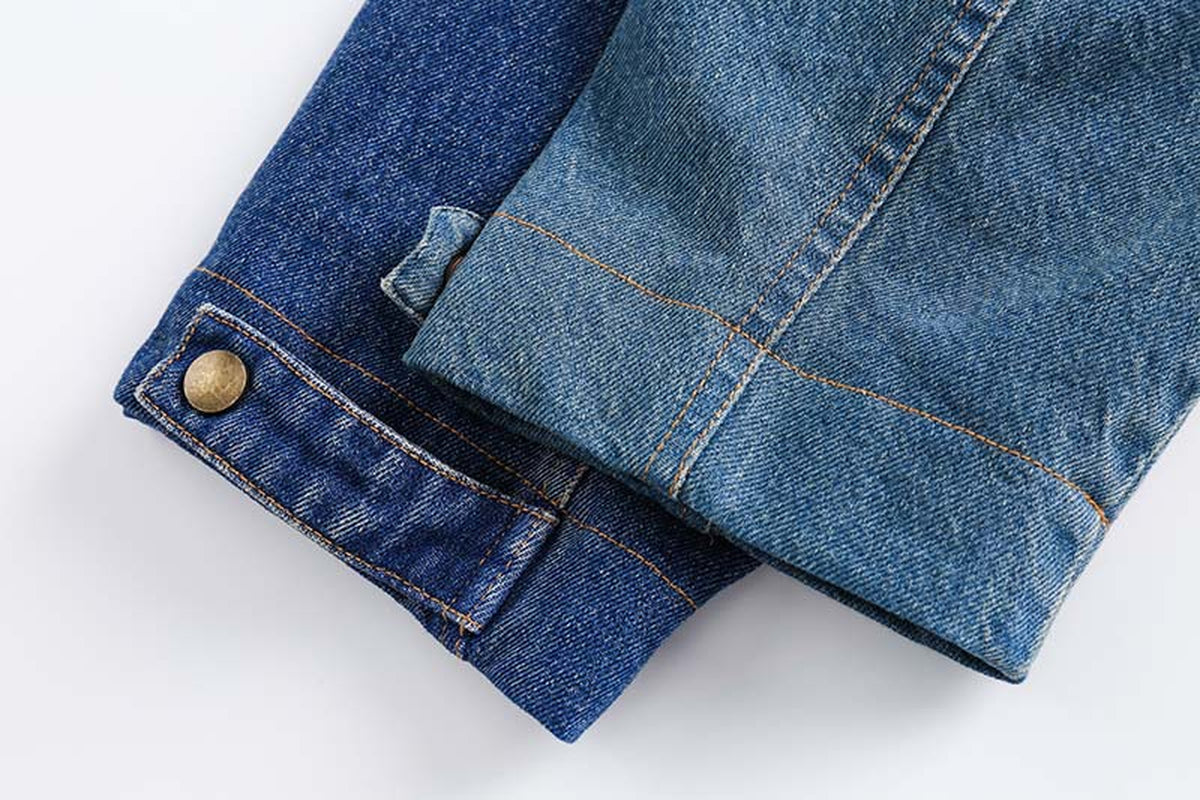 Retro Distressed Loose Leisure Washed-Out Patchwork Denim Jacket