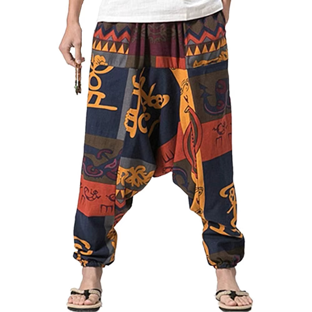 Men'S Cotton Harem Yoga Baggy Genie Boho Pants,Aladdin Pants and Harem Pants