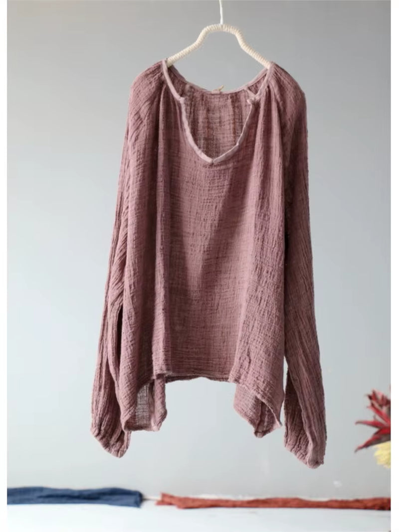 Women Loose Rough Cotton Linen Thin Sunscreen Tops Shirt Ladies Shirts Female 2022 Summer D Blouse