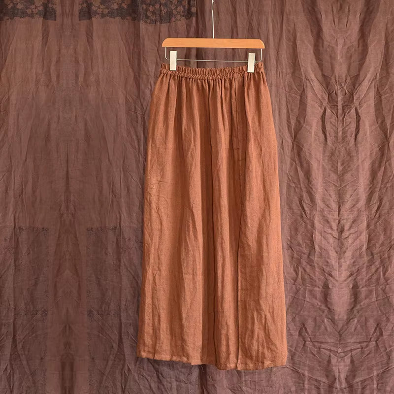 Women Linen Patchwork Skirts Ladies Loose Skirt Female 2025 Skirt Spring Autumn Summer Skirts
