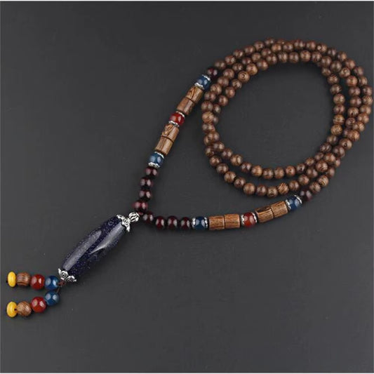 Handmade Nepal Buddhist Mala Wood Beads Pendant Necklace Boho Hippie Style Ethnic Long Pendant Men Women Lucky Jewelry Gifts