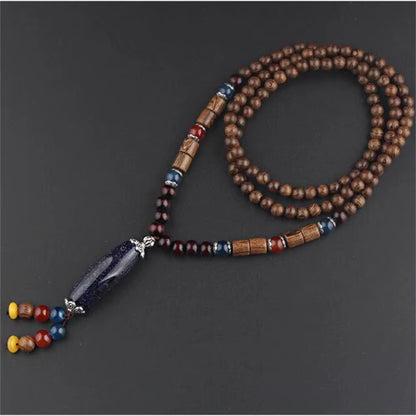 Unisex Handmade Nepal Buddhist Mala Wood Beads Pendant Necklace Boho Hippie Style Ethnic Long Pendant Men Women'S Jewelry Gifts