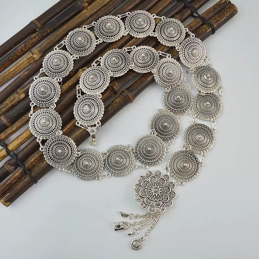 Medieval Celtic Metal Chain Belt Drop Tassel Women Boho Renaissance Silver Decoration Dance Belly Jewelry Costume Accessory