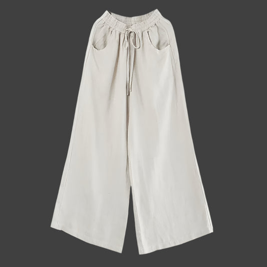 Women Vintage Pants Casual Style Cotton Linen Pocket Elastic High Waist Ankle Length Harem Pants Mopping Straight Trousers
