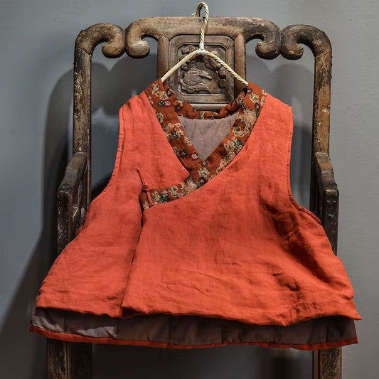Women Loose Retro Linen Patchwork Padded Vests Top Waistcoat Outerwear Ladies Vintage Flax Vest Female 2020 Autumn Winter Vests