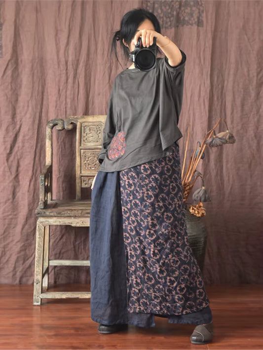 Women Linen Patchwork Skirts Ladies Loose Skirt Female 2025 Skirt Spring Autumn Summer Skirts