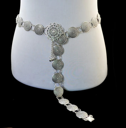 Medieval Celtic Metal Chain Belt Drop Tassel Women Boho Renaissance Silver Decoration Dance Belly Jewelry Costume Accessory