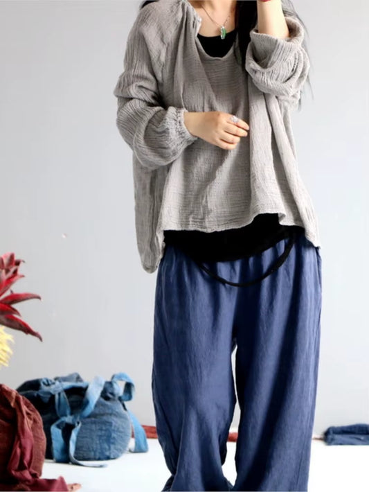 Women Loose Rough Cotton Linen Thin Sunscreen Tops Shirt Ladies Shirts Female 2022 Summer D Blouse