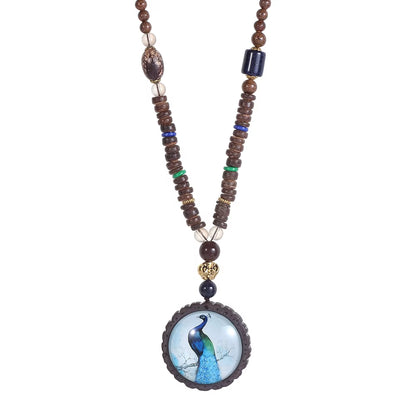 Unisex Handmade Nepal Buddhist Mala Wood Beads Pendant Necklace Boho Hippie Style Ethnic Long Pendant Men Women'S Jewelry Gifts