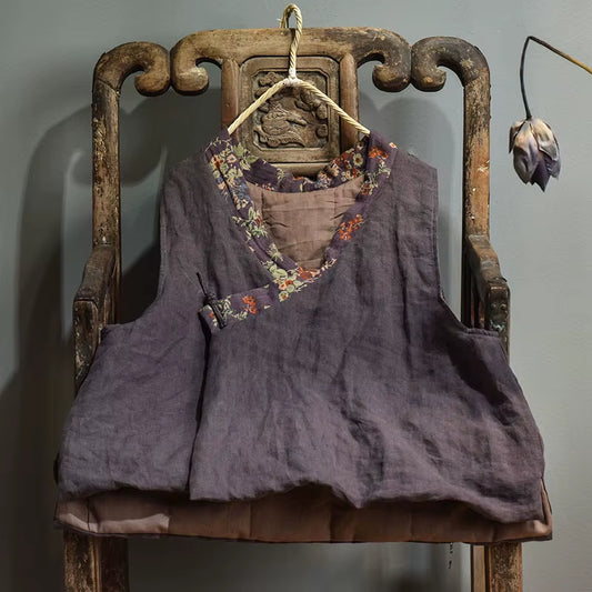 Women Loose Retro Linen Patchwork Padded Vests Top Waistcoat Outerwear Ladies Vintage Flax Vest Female 2020 Autumn Winter Vests