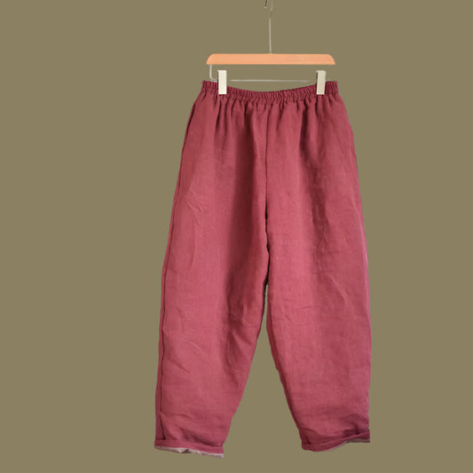 Women Loose Linen Elastic Waist Padded Pants Ladies Vintage Spliced Flax Trousers Female 2020 Pants