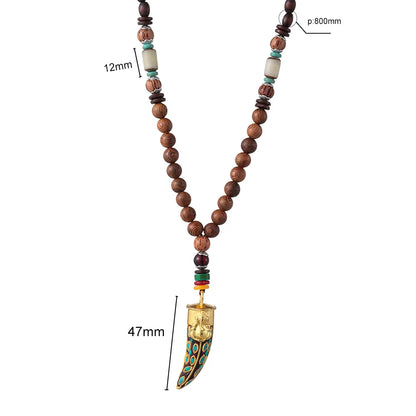 Unisex Handmade Nepal Buddhist Mala Wood Beads Pendant Necklace Boho Hippie Style Ethnic Long Pendant Men Women'S Jewelry Gifts