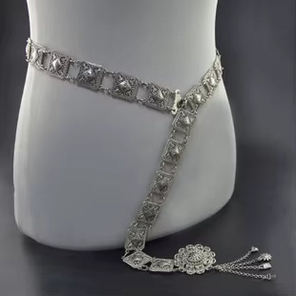 Medieval Celtic Metal Chain Belt Drop Tassel Women Boho Renaissance Silver Decoration Dance Belly Jewelry Costume Accessory