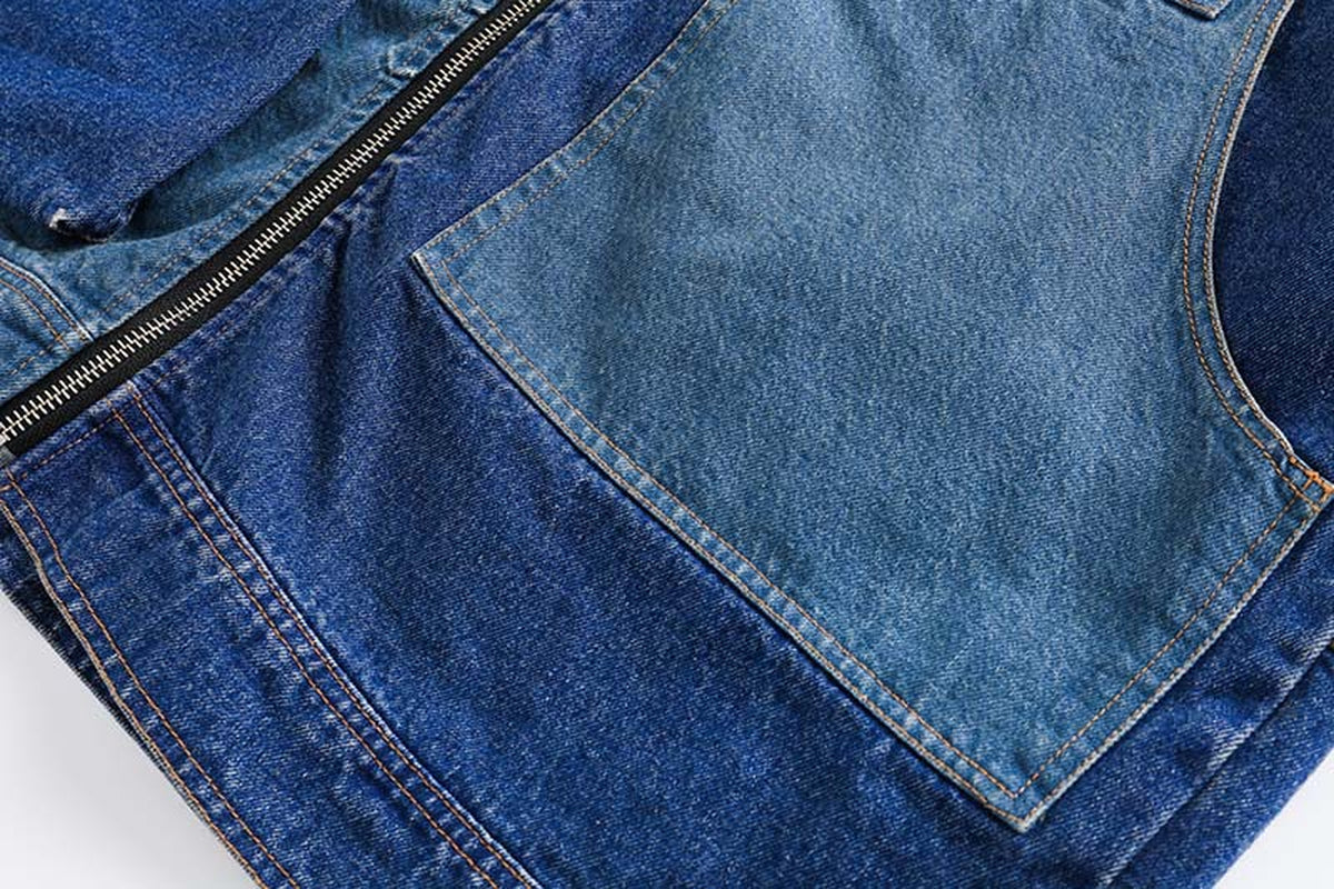 Retro Distressed Loose Leisure Washed-Out Patchwork Denim Jacket