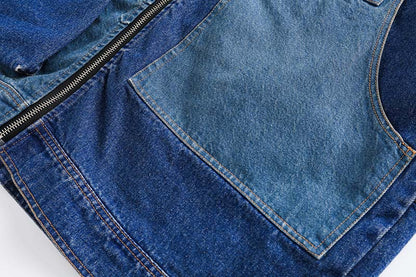 Retro Distressed Loose Leisure Washed-Out Patchwork Denim Jacket
