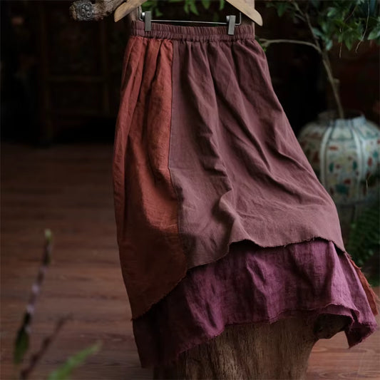 High Waist Cotton Linen Casual Skirt 