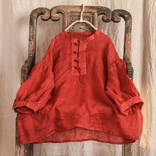 Women Loose Thin Ramie Blouse Ladies Summer Shirt Tops Female 2021 Summer Ramie Tops