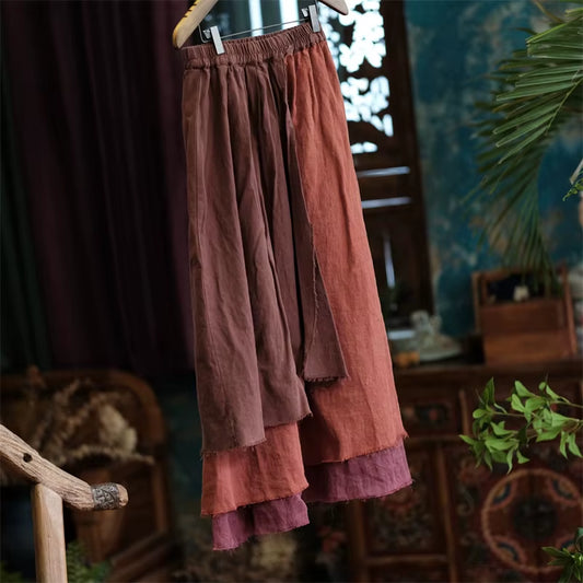 High Waist Cotton Linen Casual Skirt 