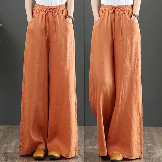 Women Vintage Pants Casual Style Cotton Linen Pocket Elastic High Waist Ankle Length Harem Pants Mopping Straight Trousers