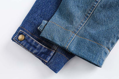 Retro Distressed Loose Leisure Washed-Out Patchwork Denim Jacket