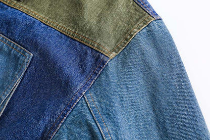 Retro Distressed Loose Leisure Washed-Out Patchwork Denim Jacket