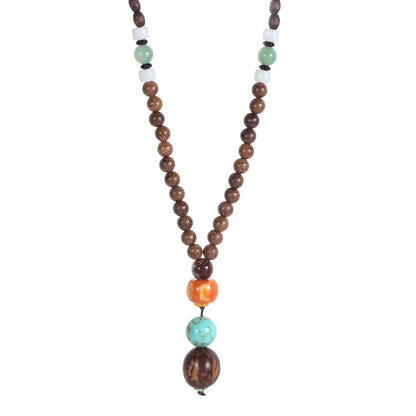Unisex Handmade Nepal Buddhist Mala Wood Beads Pendant Necklace Boho Hippie Style Ethnic Long Pendant Men Women'S Jewelry Gifts