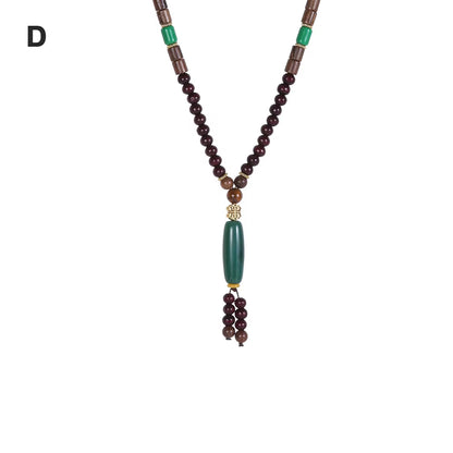 Unisex Handmade Nepal Buddhist Mala Wood Beads Pendant Necklace Boho Hippie Style Ethnic Long Pendant Men Women'S Jewelry Gifts