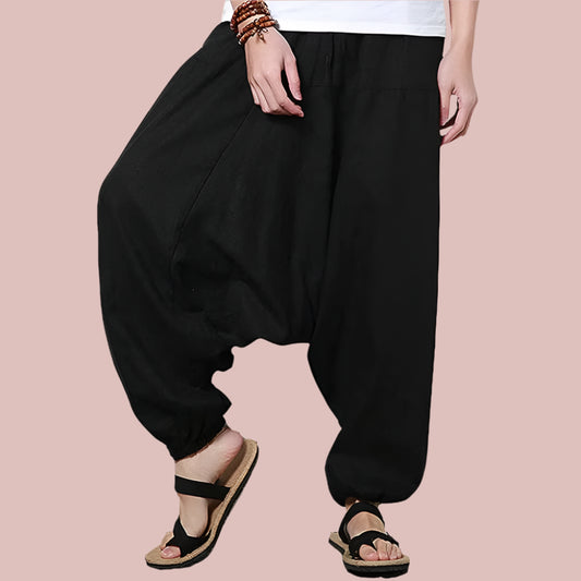 Men'S Cotton Harem Yoga Baggy Genie Boho Pants，Aladdin Pants and Harem Pants